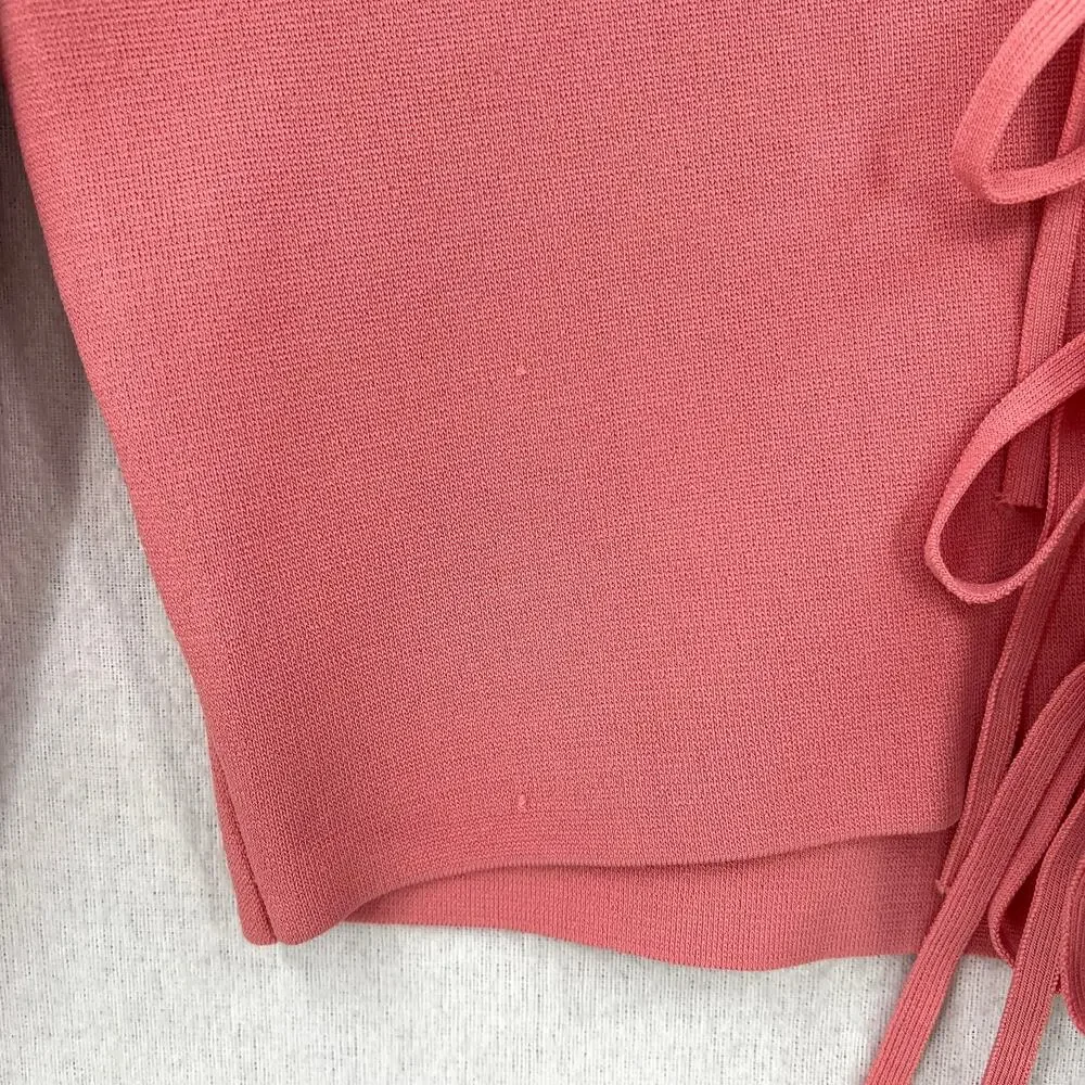 ALICE AND OLIVIA Sharee Top Womens Medium Pink Tie Knit Crop V Neck Long Sleeve